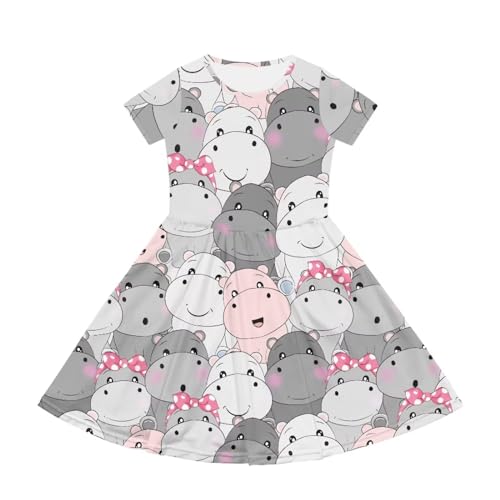 Girls Summer Dress Short Sleeve Swing Skater A-Line Funny Print Casual Party Dress with Pockets4