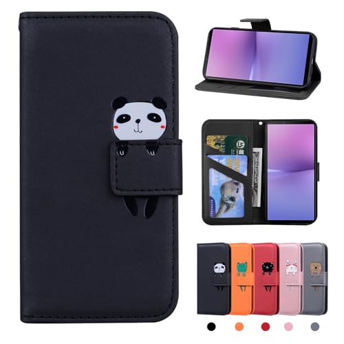 Rostsant Coque Sony Xperia 10 V 5G - Housse Portefeuille en Cuir avec Fermeture Magnétique - Étui de Protection Panda Noir