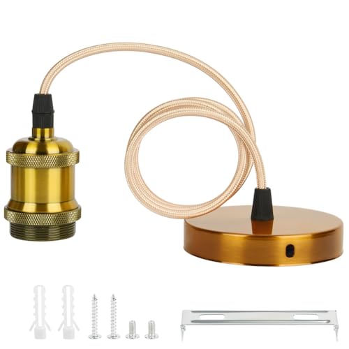 AUAUY E27 Vintage Lampenfassung, Metall Pendelleuchte mit 90 cm Verstellbarem Kabe, E27-Lampenaufhängung für Deckenpendelleuchte mit Schraubring, Deckenleuchten-Set für die Decke von Küche Esszimmer