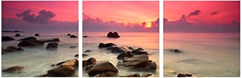 Elementem Pink Sunset Over Rocks Canvas Print Wall Art, Modern Wall Decor, Ready to Hang, 3 Panel (3 20"x 20" panels)