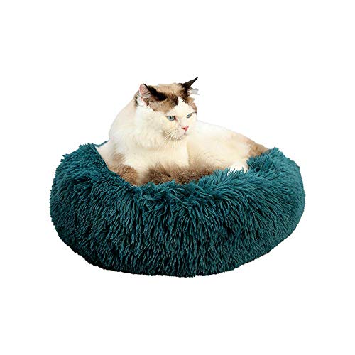 MAILESPET Cama para Perros Cómoda Suave Cama de Gato Donut Cama para Perros y Gatos Verde Oscuro Diámetro Exterior 60 cm Cover
