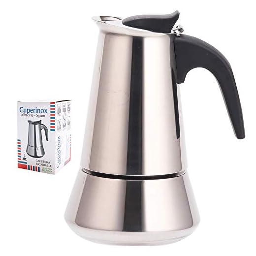 CUPERINOX Cafetera italiana inducción | 2 tazas | cafetera express para placas y vitroceramicas inducción | acero inoxidable | apto lavavajillas (no incluye molinillo café)