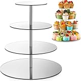 Jinei 4 Tier Round Cupcake Stand Silver Mirror Acrylic Cake Tower Cupcake Holder Dessert Tree Tower Display for Wedding Birthday Party Candy Bar Decor