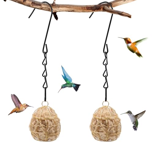 MinrzPet - MinrzPet 2 Pack Bird Nesting Material Cage Holder for Wild Birds, Hummingbird Nesting Material Kit, Gift for Bird Lovers, Hanging Nesting Supply Dispenser with Metal Hook for Outdoor Use