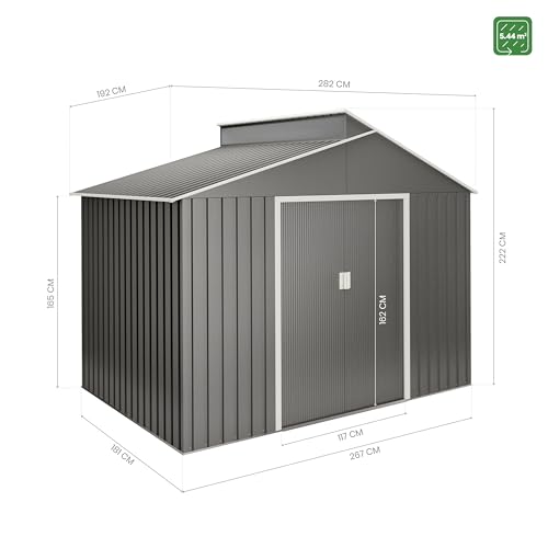 Caseta Jardín Exterior 5,44 m2 Latte – Color Metalizado Premium - Tragaluz de Policarbonato – Puerta Corredera Doble – Techo Inclinado - Cobertizo para terraza metálico de Almacenamiento - imagen 4