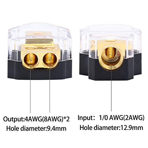 Magicsource Amp Copper Power Distribution Block 0/2/4 Gauge In 4/8 Gauge 2-Way Out For Car Audio Splitter Ground Distribution Connecting Block #TOP5