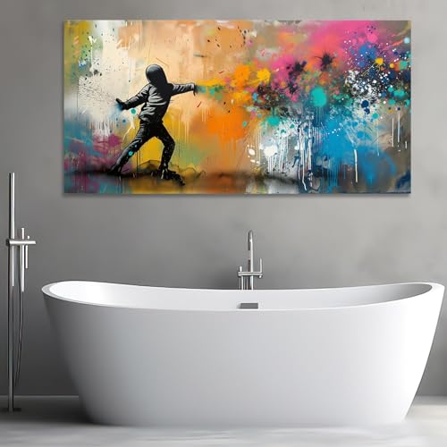 Art mural graffiti Banksy Boy sur toile de 55 x 110 cm - 5
