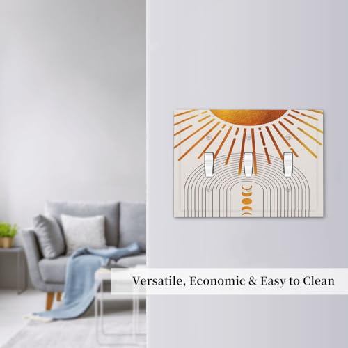 70S Mid Century Boho Golden Sun Moon Triple Toggle Device Switch Wall Plate 3-Gang Light Switch Cover Cream/Beige Bohemian Minimalist Sunset Decorative Decorator Wallplate Switchplate Room Decorate by BOGOSERY - Image 7