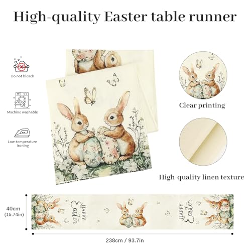 Ostern Tischläufer,Hase Osterei Ostertischläufer,40×238 cm Waschbar Ostertischdecken Läufer,Modern Tischläufer Frühling Läufer Ostertischdecken Tischdecke für Küche Esstisch Dekoration