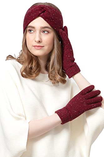 BYOS Winter Solid Toasty Warm Fleece Lined Knit Gloves & Headband 2 PCs Set