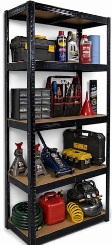 DIVCHI 5 Tier Storage Rack Heavy Duty Shelving Aluminium Garage Shelves Shed Storage Racking Shelf For Warehouse Workshop & Office (Black Pack of 1) Up to Maximum 175 kg Per Shelf