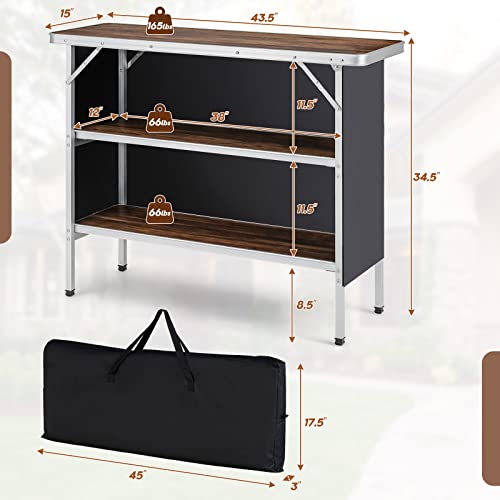 Giantex-Folding-Camping-Table-Aluminum-Portable-Bar-Table-435L-x-345H-2-Tier-Open-Storage-Shelves-Removable-Oxford-Cloth-Carrying-Bag-Foldable-Picnic-Table-for-BBQ-Outdoor-Party-Coffee Giantex Folding Camping Table Aluminum Portable Bar Table 435L x 345H 2 Tier Open Storage Shelves Removable Oxford Cloth Carrying Bag Foldable Picnic Table for BBQ Outdoor Party Coffee