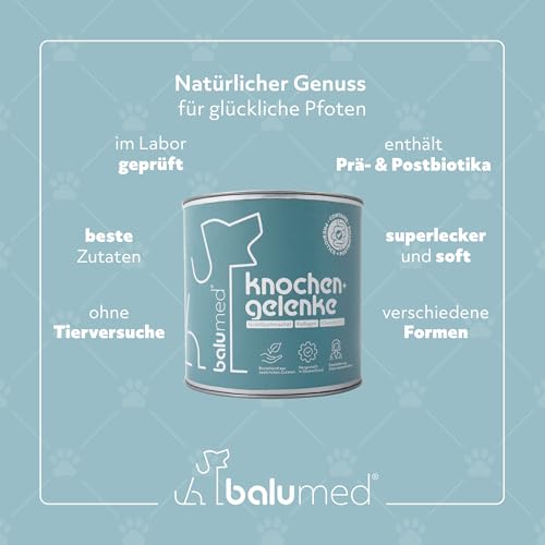 balumed® Snacks Knochen+Gelenke hochkonzentriert mit Grünlippmuschel für Hund, Leckerli mit Präbiotika, Postbiotika, Bierhefe, Teufelskralle, Chondroitin & Kollagen, Vitamine E + B, 325 g