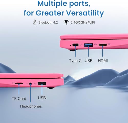 Image of Mini Laptop Computer with Celeron N4000, 8GB RAM, 256GB SSD, HD IPS Screen, Portable Educational Notebook for Learning, Office Work (Pink)