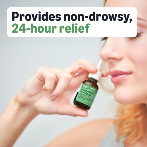Image of Amazon Basics 24-Hour Allergy Relief Nasal Spray, Fluticasone Propionate (Glucocorticoid) 50 mcg, Full Prescription Strength, Non-Drowsy, 0.62 fl oz (Pack of 3) (Previously Care)