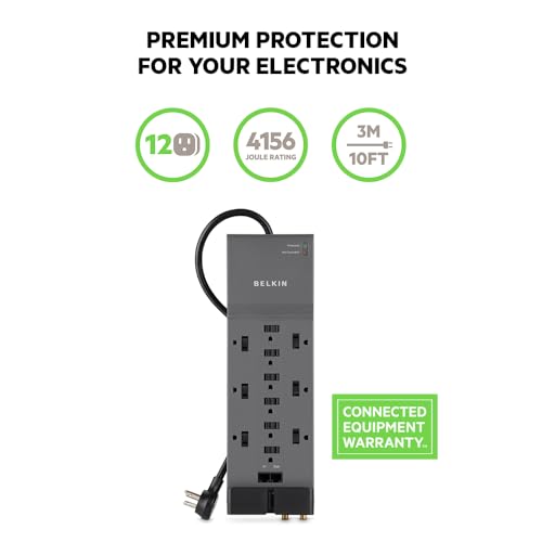 Belkin 12-Outlet Power Strip Surge Protector with 10-Foot Cord and Telephone, Ethernet, Coaxial Protection, BE112234-10, Gray -(Pack of 3) by Belkin - Image 2