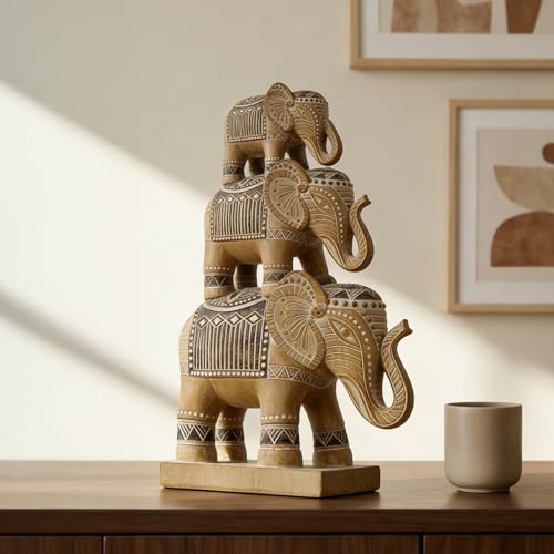 Estatua decorativa de familia de elefantes en resina miniatura 7