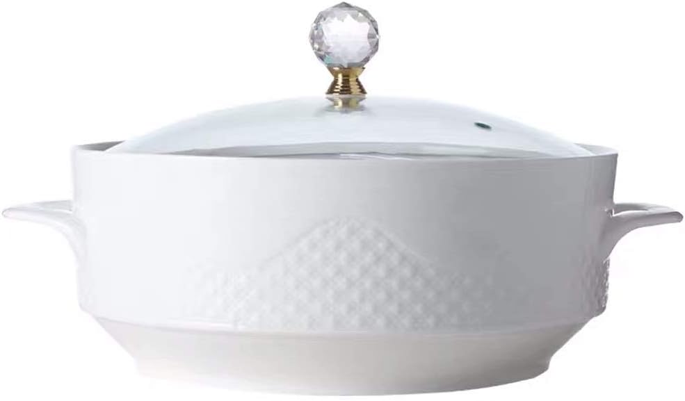 Nordic Ceramic Handle Salad Fruit Soup Bowl with Lid Anti-scalding Noodle Rice Food Pot Dessert Breakfast Oat(19 * 13cm)