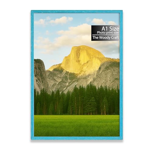 Image of A1 Size Photo Frame | Blue Photo Frame For Wall | Smart Wall Frame | Wooden Frame Crafted For Style | Trendy Big Photo Frames For Wall | Ideal Wooden Engraved Photo Frames