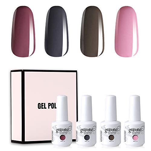 Vishine Nail Art UV LED Lamp Gel Polish Long-lasting Manicure Kit 4 Colors Set 15ml 0.5Oz