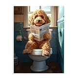 Dazzlewall Funny Poodle Poster, Humorous Dog Reading Newspaper Wall Art for Bathroom Toilet Decor 12x16 in Unframed