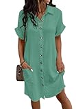 CheChury Camicia a Manica Corta Donna Estivo Vestito Casual Scollo a V Abito Corto Donna Vestiti Cotone e Lino Camicetta a Maniche Corte Abito da Spiaggia Bikini Cover Up Copricostume da Bagno