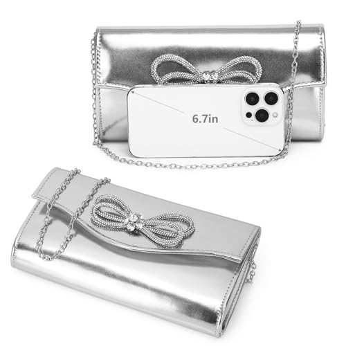 Image of Gurina Evening Clutch Purses for Women Formal Party Clutch Bags Cocktail Prom Shoulder Handbags Shiny Crystal Bow Flap Purses