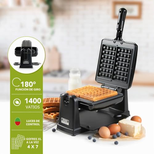 Miniatura 2 de Domo Do9224w - Gofrera Doble Para Gofres Belgas, Revestimiento Antiadherente, 1400 W, Color Negro