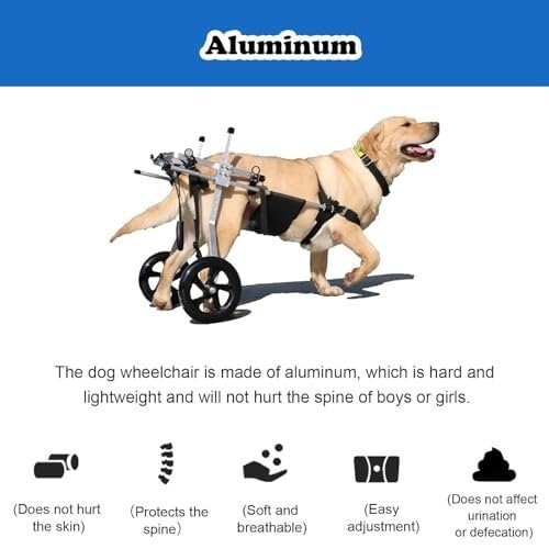 Silla de ruedas para perros para patas traseras, carrito de soporte de aluminio ligero para perros grandes con displasia de cadera o parálisis, ayuda de movilidad ajustable para rehabilitación canina