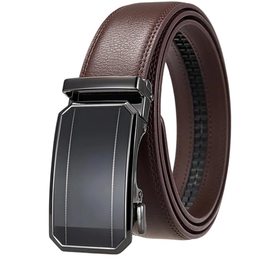 Men's Metal Automatic Buckle Business Belt, Reversible Dress Belt Coffee 130cm