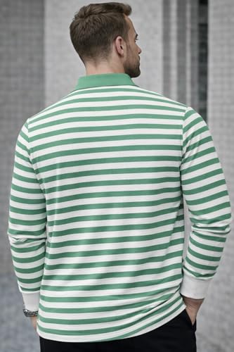 Image of Mack Jonney Men's Premium Black Striped Polo T-Shirt | Long Sleeve Cotton Blend | Casual & Smart Wear-M6752