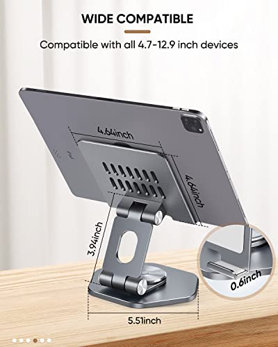 Sojuner Tablet Stand Adjustable, Swivel Ipad Stand With 360 Rotating Base, Aluminum Foldable Desktop Stand Holder Compatible With All Tablet Such As Ipad Pro 12.9,11,10.5,9.7, Grey #TOP3