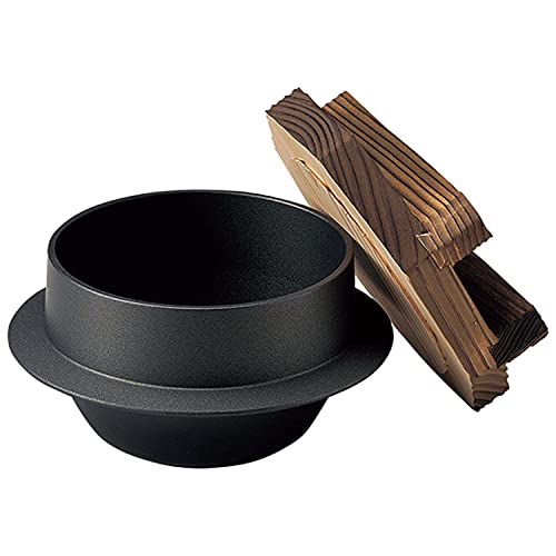 Tonamishouten Rice Pot, Far Infrared Rice Pot, Easy to Make, 1 Pair of Black Kettle Rice, Wooden Lid, Made in Japan, Aluminum, Outdoor Activities, Camping, Direct Fire, Can Be Repainted