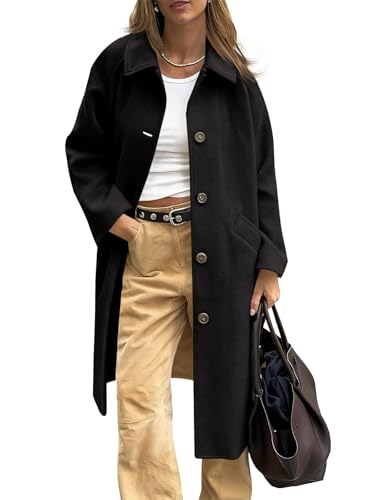 Cicy Bell Womens Long Single Breasted Coats Lapel Collar Peacoat Fall Winter Casual Trench Coat Jacket Outwear