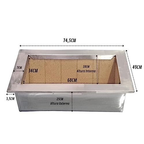 Laurindos Kit Braseiro Inox Tijolo Refratário Suporte Flutuante 60x34