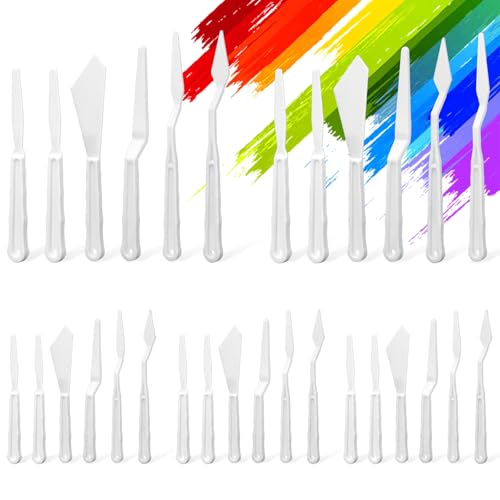 30Pcs Plastic Spatula Palette Knives Set, Pallete Knife Thin and Flexible Art Knife Tools for Carving Oil Acrylic Watercolor Painting Painting Knives for Mixing Spreading Scratching Layering Colors
