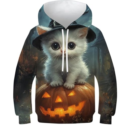 Sweat à capuche 3D chat sorcière pull mignon cadeau idéal pour ado 12-14 ans