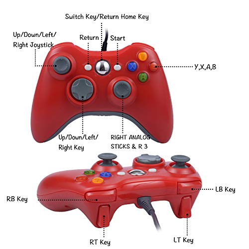 One250 Usb Wired Game Pad Controller For Xbox 360, Xbox 360 Slim, Windows Pc - Replacement Usb Wired Gamepad (Red) #TOP1