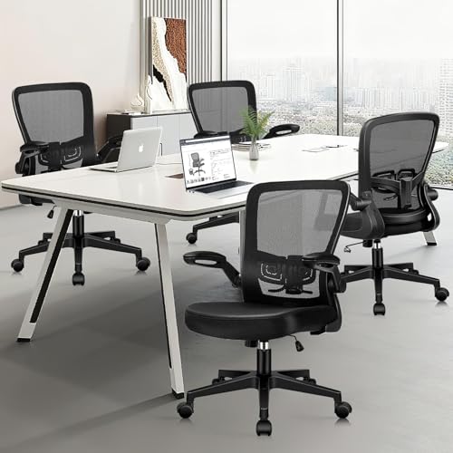 Image of KLASIKA Desk Chairs with Wheels, Ergonomic Mesh Office Chair Adjustable Height and Swivel Lumbar Support Home Office Chair with Flip Up Armrests, Set of 12