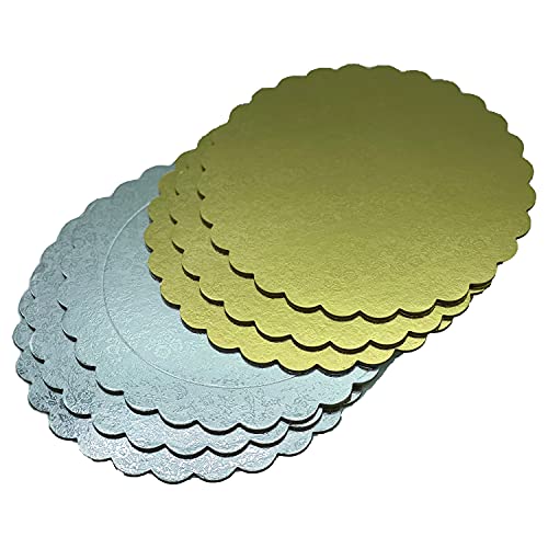 Lot de plateaux à gâteaux Supports pour gâteaux Carton Doré et Argenté épaisseur 3 mm Bord ondulé dentelé en différentes quantités pour servir, transporter et empiler gâteaux et tartes Cover