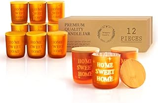Candle Jars for Candle Making with Lids - Home Sweet Home - Christmas Glass Candle Container Tumbler Jar for Making Candle Tins Candle Making Supplies - 12 Packs 300ml