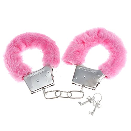 LIWEIKE Soft Steel Fuzzy Furry Cuffs Working Metal Handcuffs (Pink)