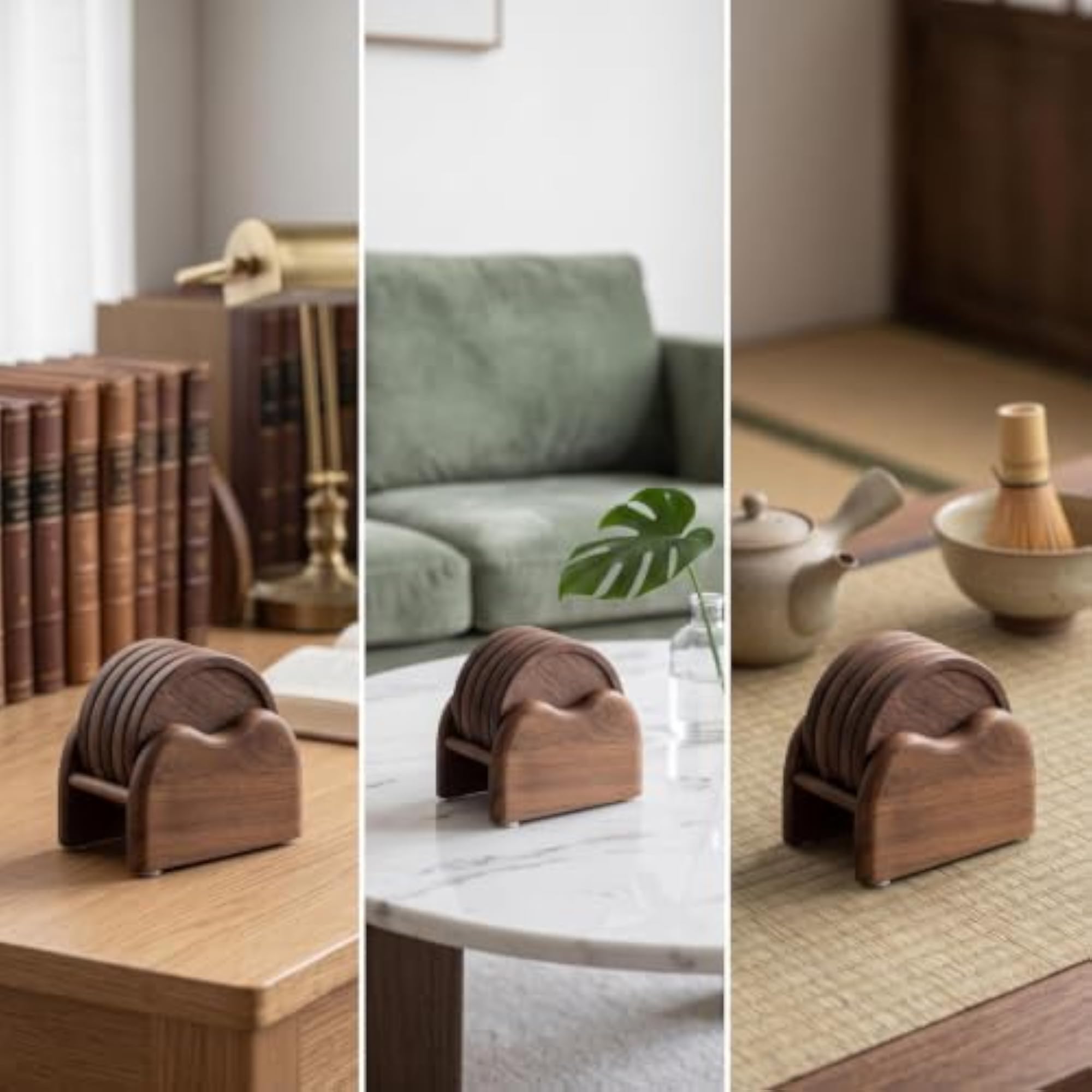 Wooden Coaster Set with Holder for Home Entertaining