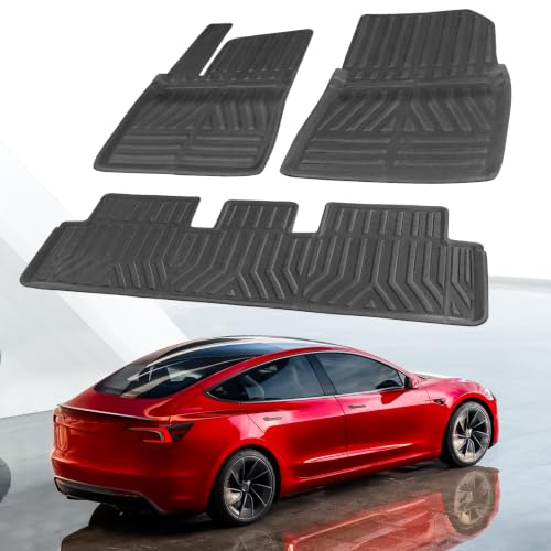Image of Car Floor Mats for Tesla Model 3 2017-2026 3 PCS XPE Front Rear Accessories | Smart Package Factory Direct XPE Material All Weather Easy-install Odorless Waterproof No Trim Non-slip Easy-clean Durable