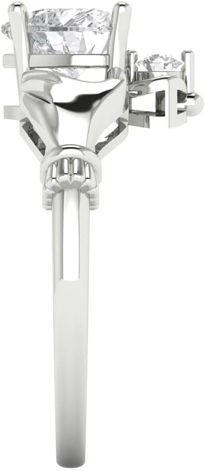 Clara Pucci Simulated Diamond Heart Cut Claddagh Ring | 14K Solid Gold | 1.05 cttw | Womens White Gold Fashion Jewelry
