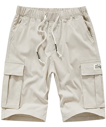 Vcansion Women's Cotton Casual Loose Fit Multi-Pockets Plus Size Cargo Bermuda Shorts Beige US 16-18