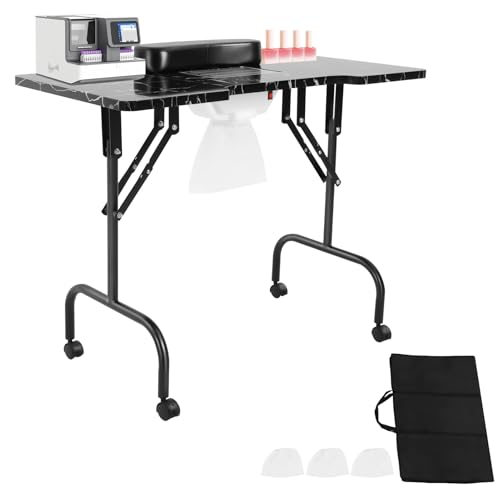 DHQCQL Mesa de uñas con aspiración, mesa de manicura con cojín y bolsa de transporte, aspiradora de uñas con 3 bolsas de aspiradora, mesa de manicura, mesa de manicura, mesa de manicura, salón de