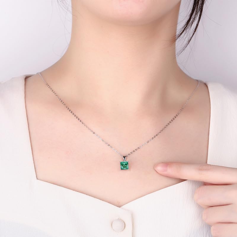 1-2ct Square Moissanite Pendant Necklace for Women Gift S925 Silver 7MM Laboratory Cultivated Diamond Jewelry
