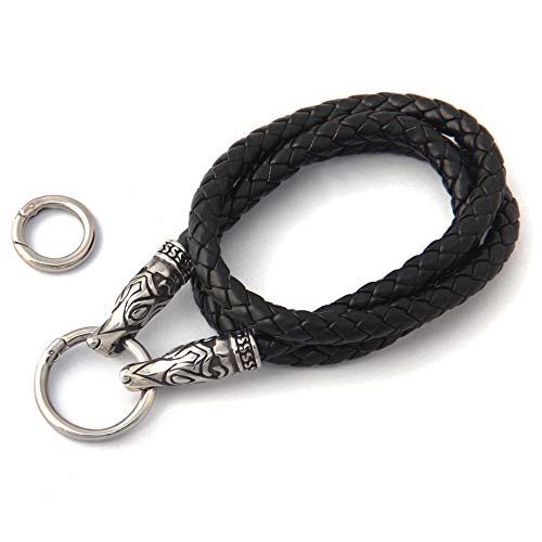 Bavipower Viking Wolf Head Leather Necklace For Men Women With 2 Different Clasps Chain Only 316L Stainess Steel Nordic Scandinavian Vikings Jewelry (28) #TOP2