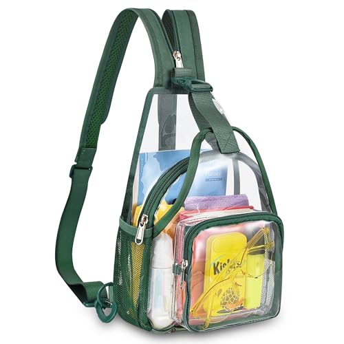 Image of Mildbeer Womens Convertible Clear Backpack, Compact Concert Green Mini | Convertible PVC sling /shoulder bag for women. Fits phone, cards & lipstick. Ideal for festivals & commute. Stadium compliant